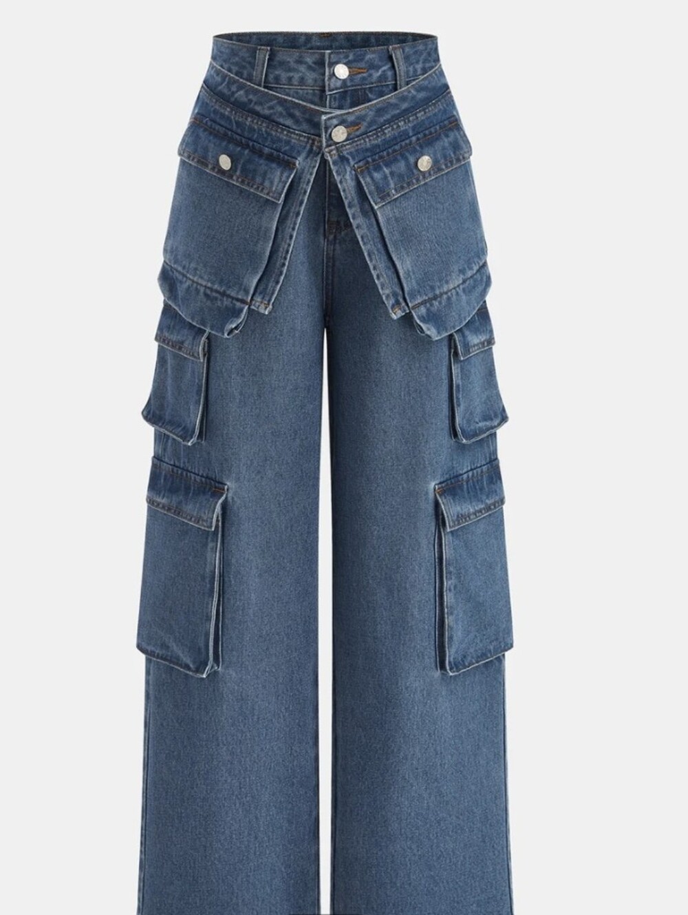 Commense Denium Cargo Jeans Multi Pocket Belted Wide Leg L NWT - Picture 5 of 5